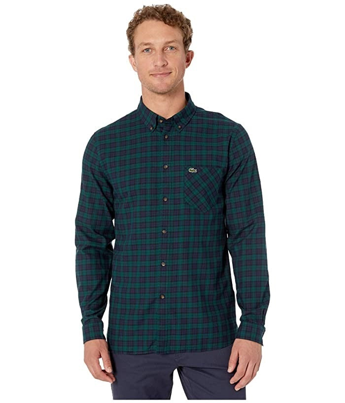 Lacoste Men's Regular Fit Check Cotton Shirt Blue Size 38