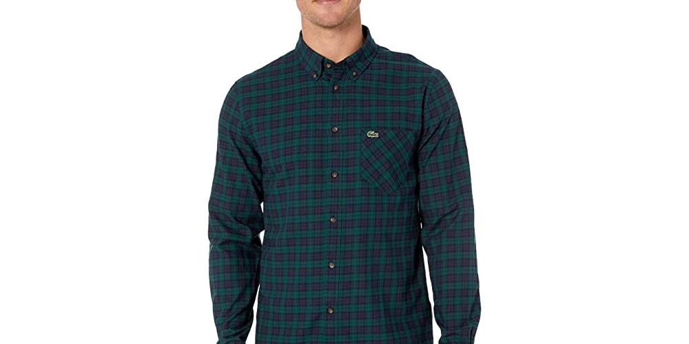Lacoste Men's Regular Fit Check Cotton Shirt Blue Size 38
