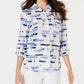 Charter Club Women's Sailboat Print Shirt White Size X-Small