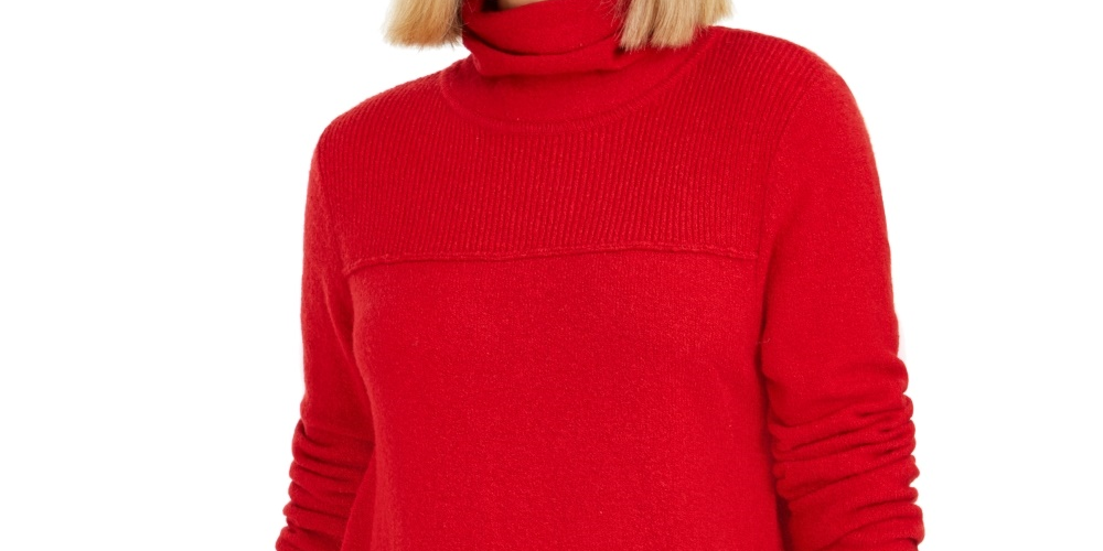 Style & Co Women's Exposed Seam Mock Neck Tunic Sweater Red Size X-Small