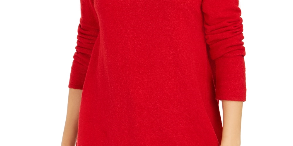 Style & Co Women's Exposed Seam Mock Neck Tunic Sweater Red Size X-Small