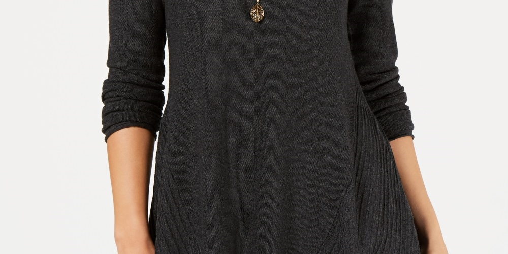 Style & Co Women's High Low Tunic Sweater Gray Size Medium