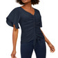 INC International Concepts Women's Ruched Front Top Navy  Size Petite L