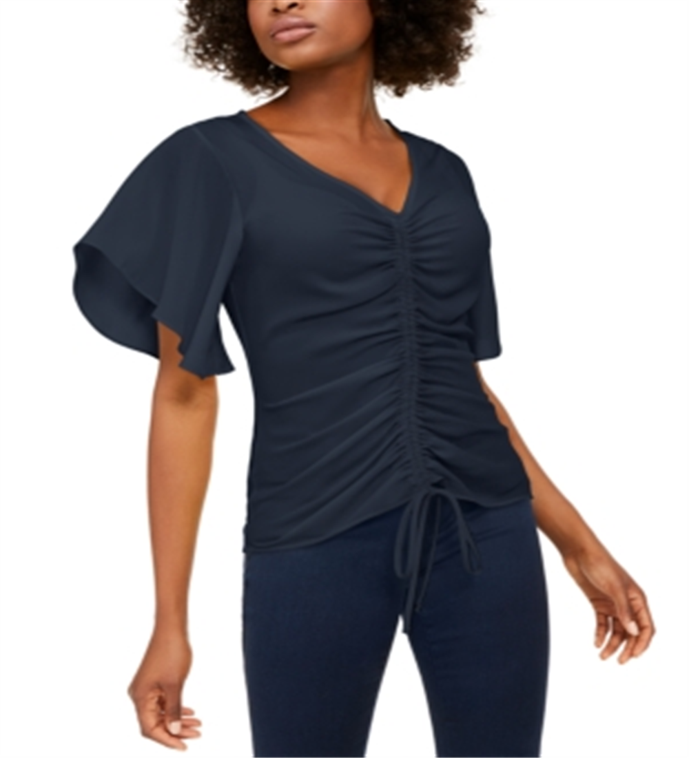 INC International Concepts Women's Ruched Front Top Navy  Size Petite L