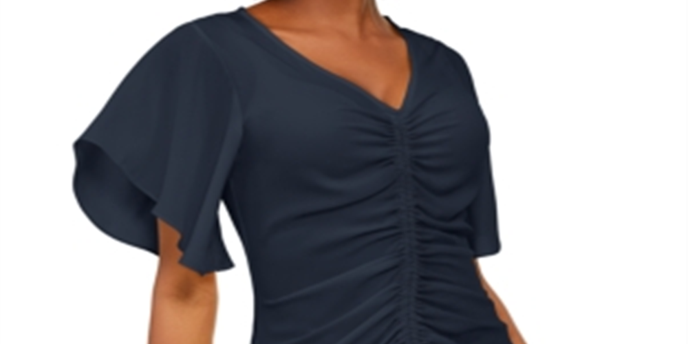 INC International Concepts Women's Ruched Front Top Navy  Size Petite L