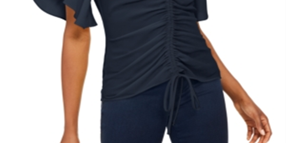 INC International Concepts Women's Ruched Front Top Navy  Size Petite L