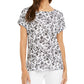 Charter Club Women's Linen Floral Print Boat Neck Top  Black Size Large