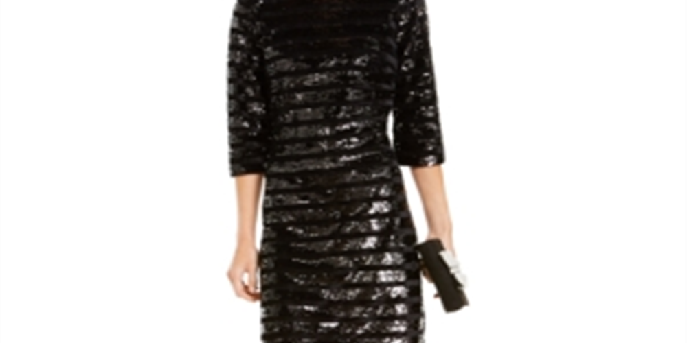 INC International Concepts Women's Sequinned Velvet Sheath Dress Black Size Petite L