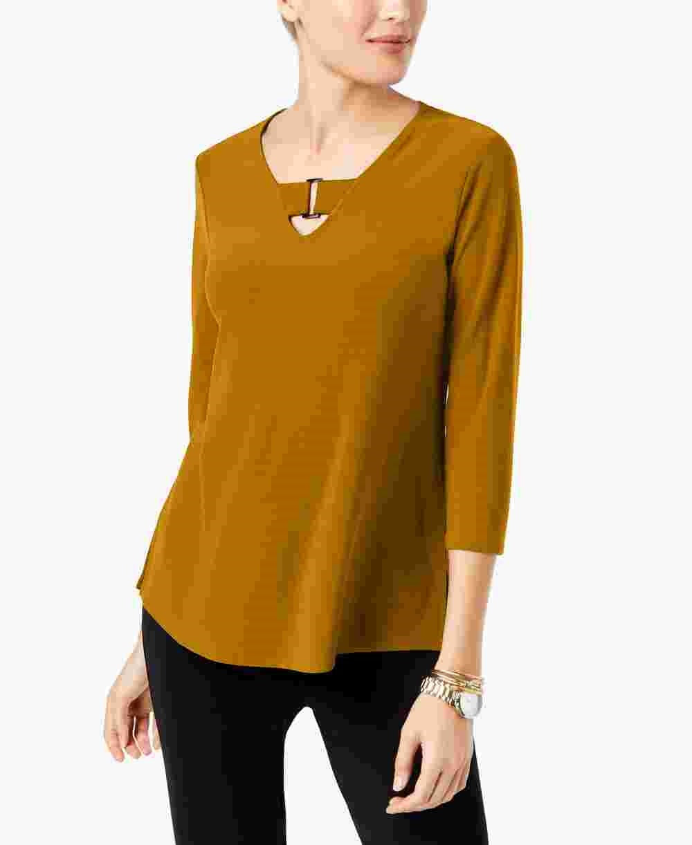 Alfani Women's Buckle Detail Tunic Gold Size PM