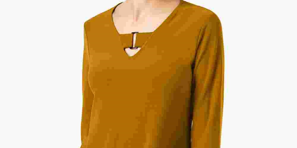 Alfani Women's Buckle Detail Tunic Gold Size PM