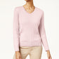 Karen Scott Women's Solid Cable Knit V Neck Sweater  Pink Size X-Large