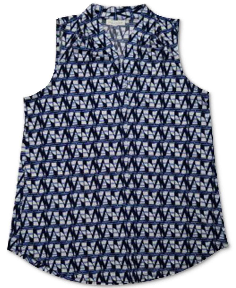Charter Club Women's Printed V Neck Top Blue Size Medium