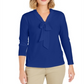 Charter Club Women's Tie Neck Crepe Top Blue Size Petite Small