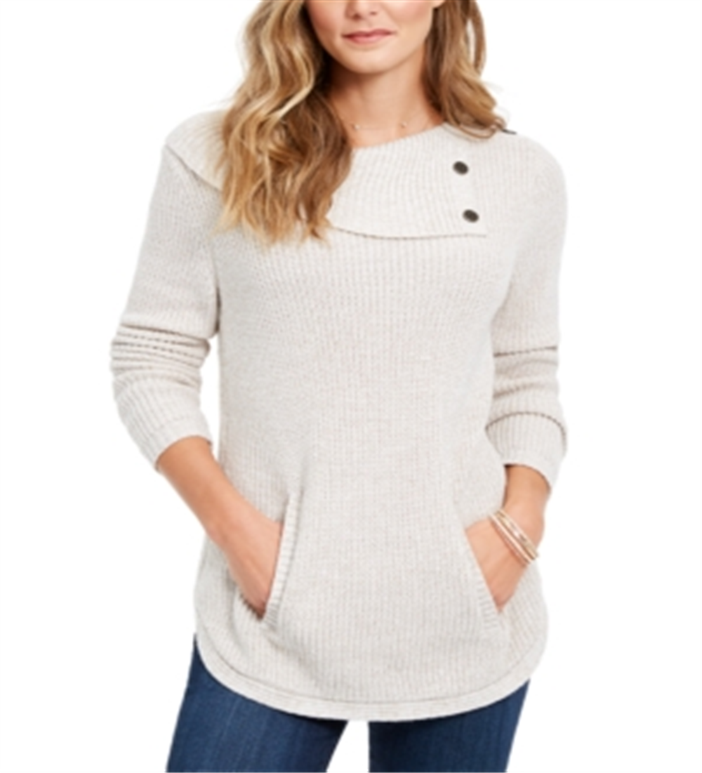 Style & Co Women's Envelope Neck Sweater Creme Size PP