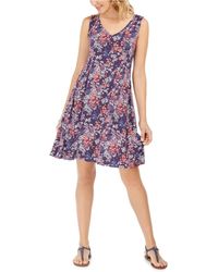 Style & Co Women's Floral Print Sleeveless Swing Dress Purple Floral Size Petite S