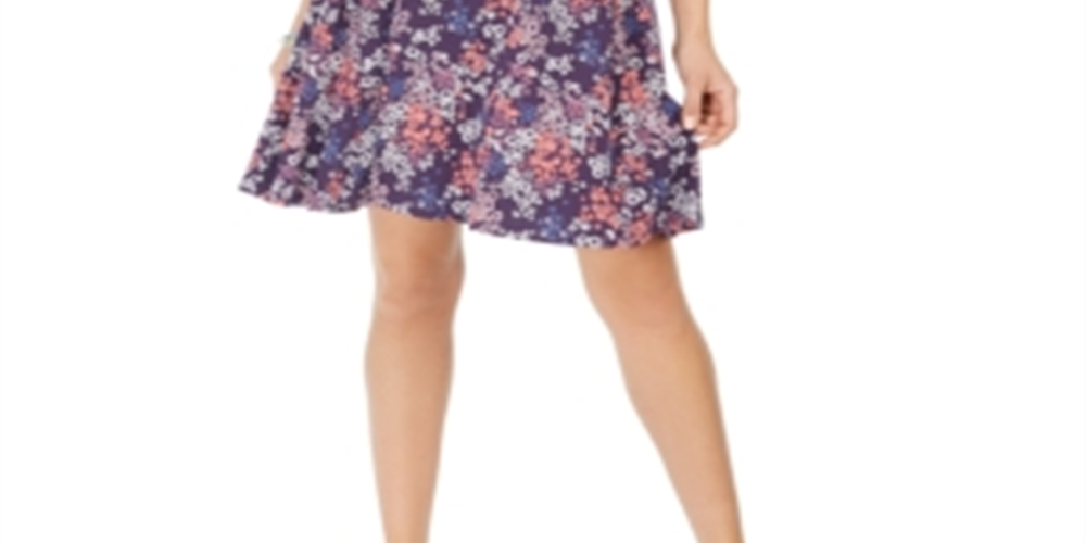 Style & Co Women's Floral Print Sleeveless Swing Dress Purple Floral Size Petite S