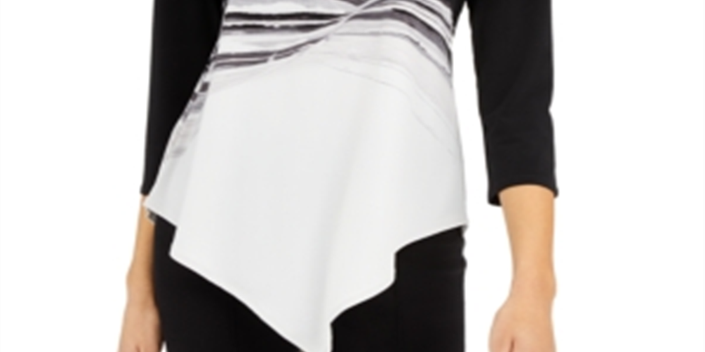 Alfani Women's Asymmetrical Stretch Blouse Black Size Small