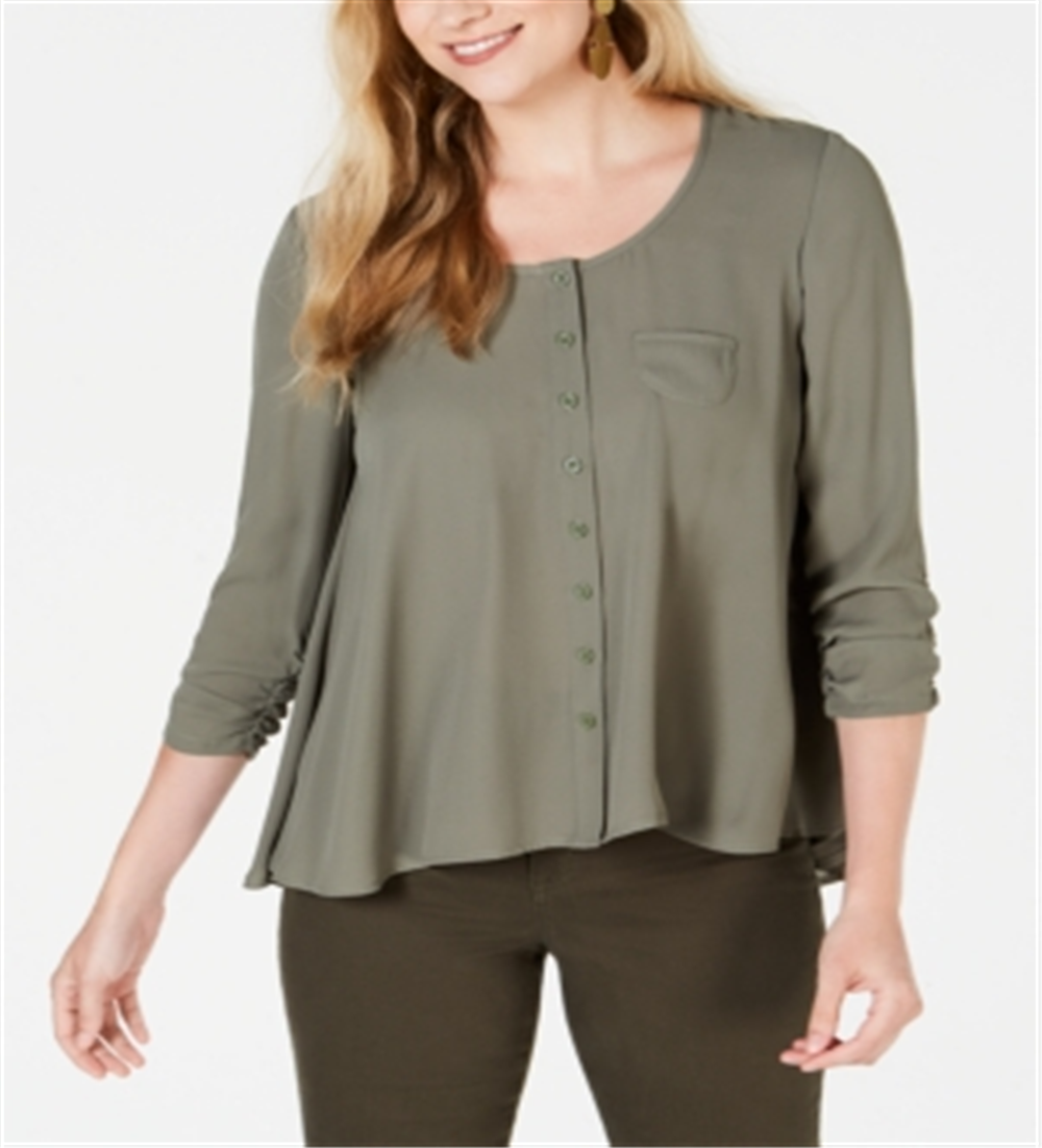 Style & Co Women's Swing Blouse Olive Size Petite M