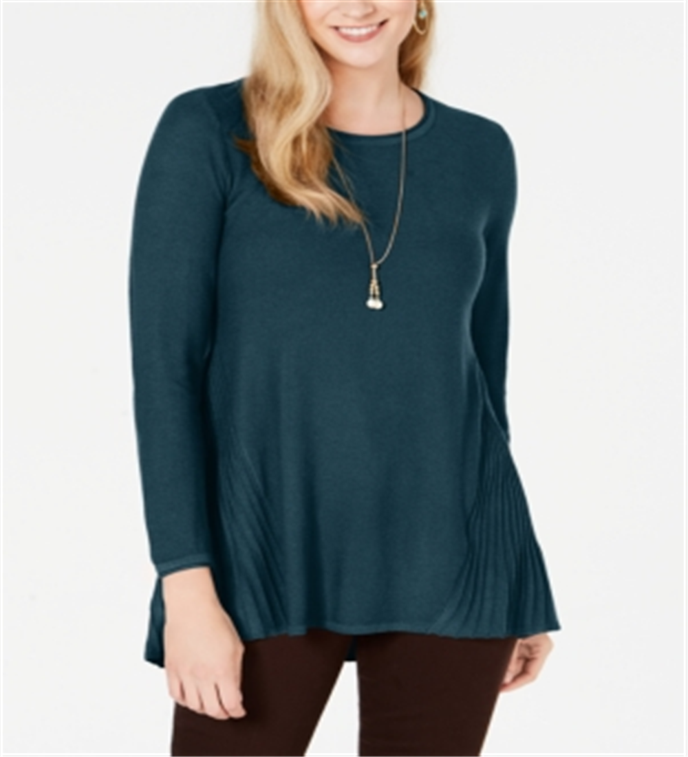 Style & Co Women's Pleated High Low Sweater Dark Kale Size Petite L