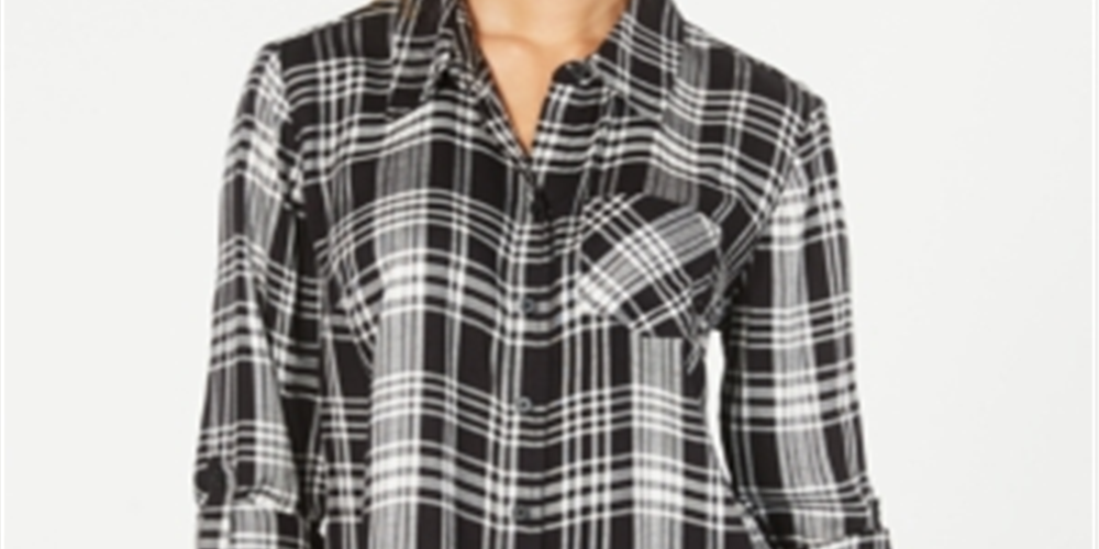 Style & Co Women's Plaid Button up Shirt Black Size Petite S