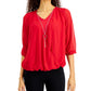 JM Collection Women's Three-Quarter-Sleeve Necklace Top Red Size XX-Large