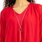 JM Collection Women's Three-Quarter-Sleeve Necklace Top Red Size XX-Large