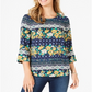 Charter Club Women's 3/4 Sleeve Printed Top Navy Size Petite XL