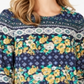 Charter Club Women's 3/4 Sleeve Printed Top Navy Size Petite XL