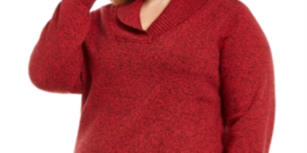 Karen Scott Women's Plus Ribbed Trim Marled Pullover Sweater Red Size 0X