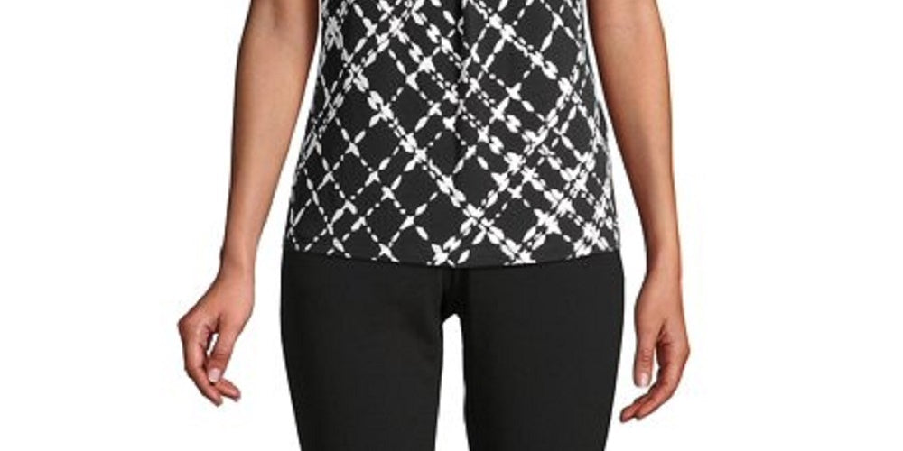 Calvin Klein Women's Printed Pleated-Neck Blouse Gray Size Small