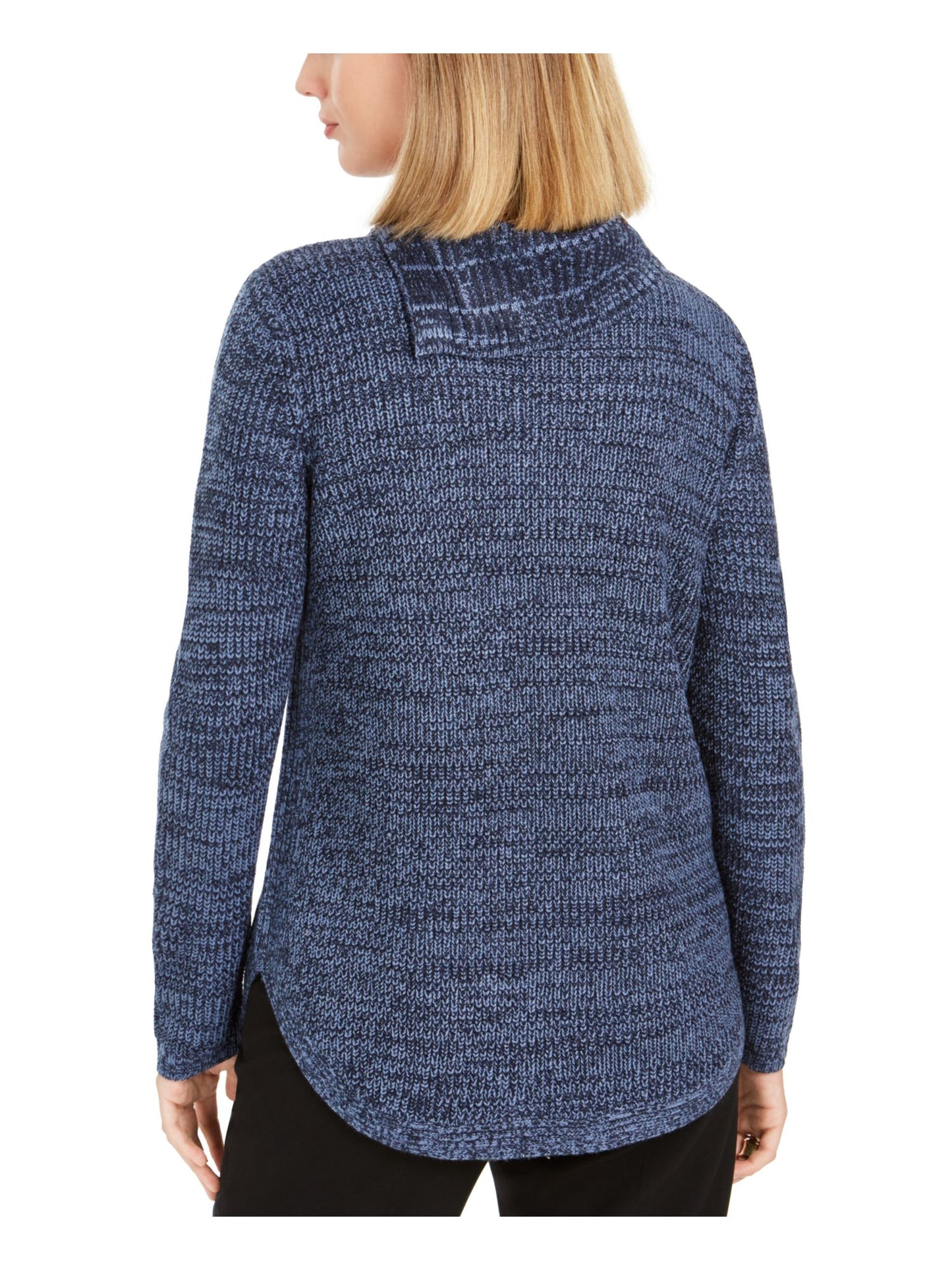 Style & Co Women's Curved Hem Long Sleeve Turtle Neck Sweater Blue Size Petite Medium