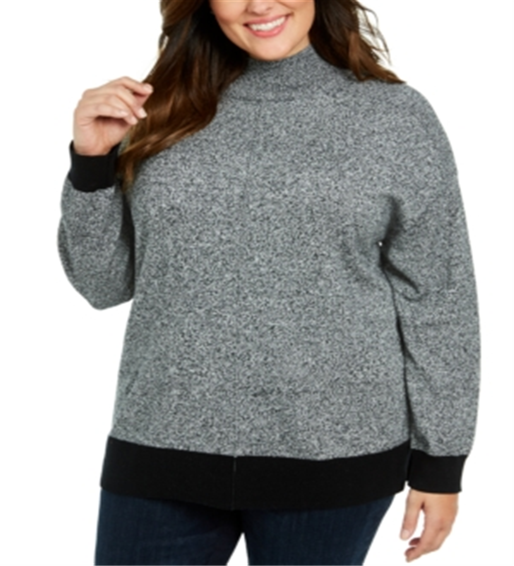 Karen Scott Women's Plus Mock Neck Cotton Sweater Green Size XL