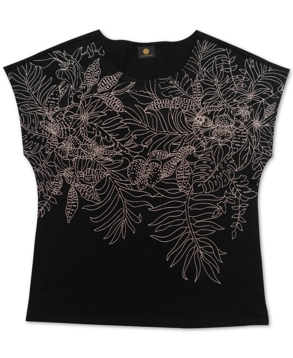 JM Collection Women's Embroidered Top Black Size Large