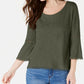 Style & Co Women's Crochet Trim Bell Sleeve Top Green Size Petite M