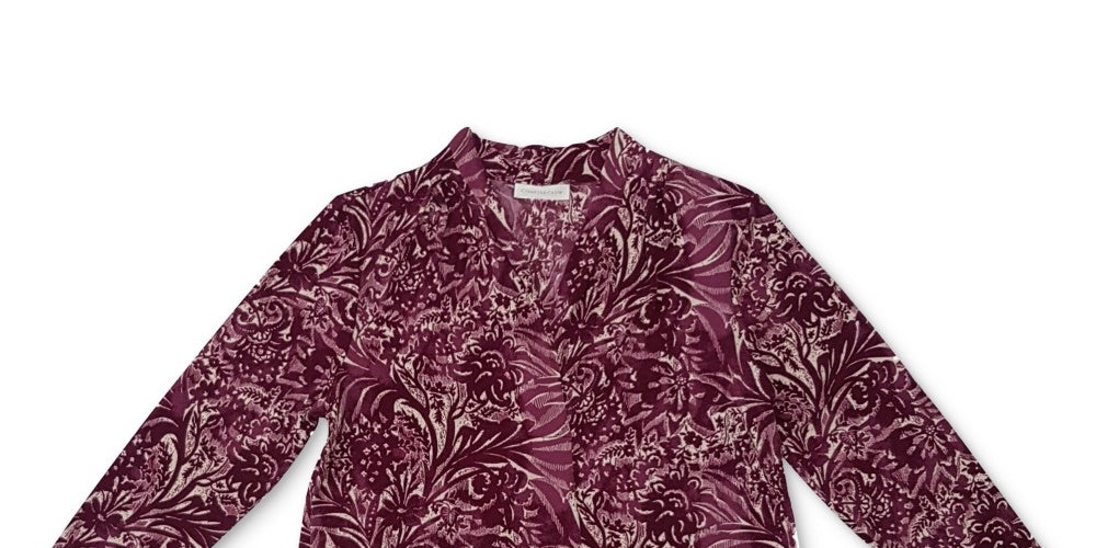 Charter Club Women's V-Neck Printed Three-Quarter-Sleeve Top Purple Size Small