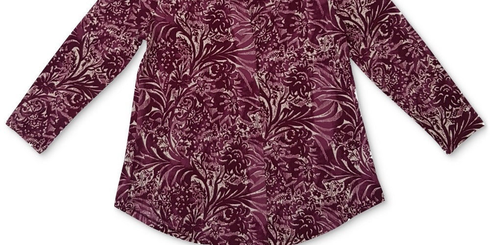 Charter Club Women's V-Neck Printed Three-Quarter-Sleeve Top Purple Size Small
