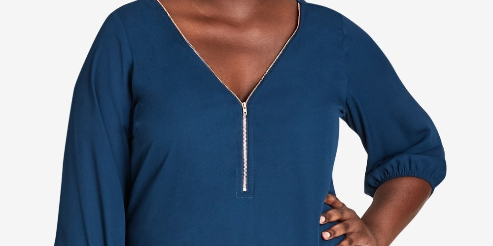 City Chic Women's Plus Sexy Fling Zip Front Top Blue Size 20W