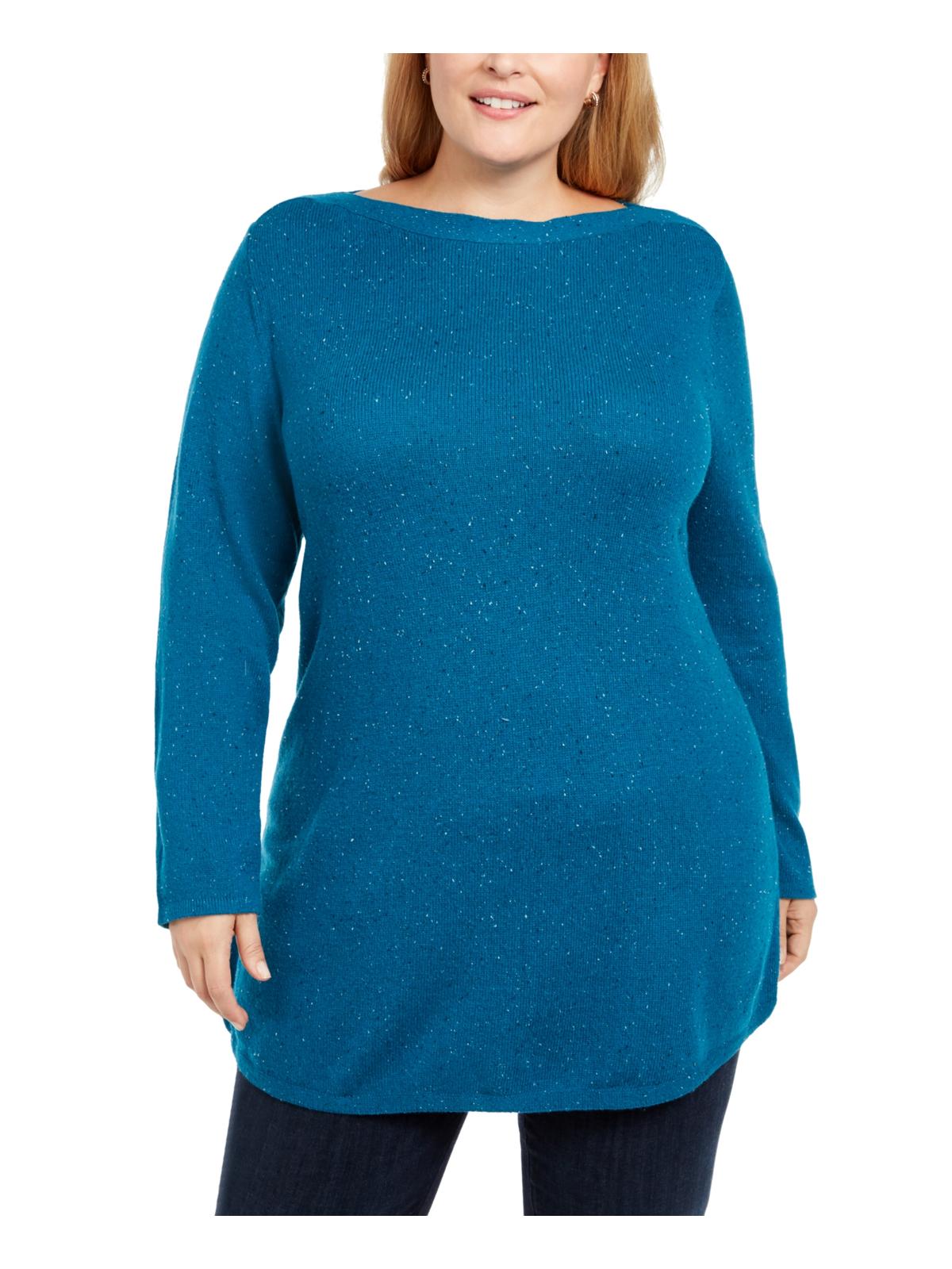 Karen Scott Women's Plus Speckled Boatneck Tunic Sweater Black Size 4X