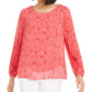 Alfani Women's Coral Sheer Lined Floral Long Sleeve Scoop Neck Wear to Work Blouse Pink Size Petite Large