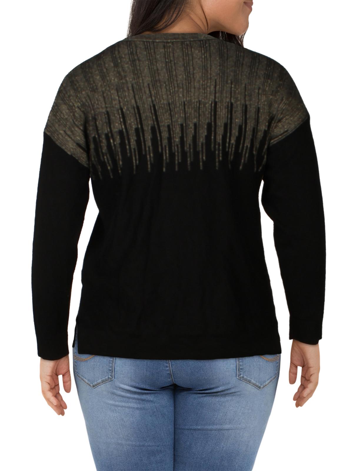 Alfani Women's Metallic Detail Vented Hem Sweater Black Size Petite 16