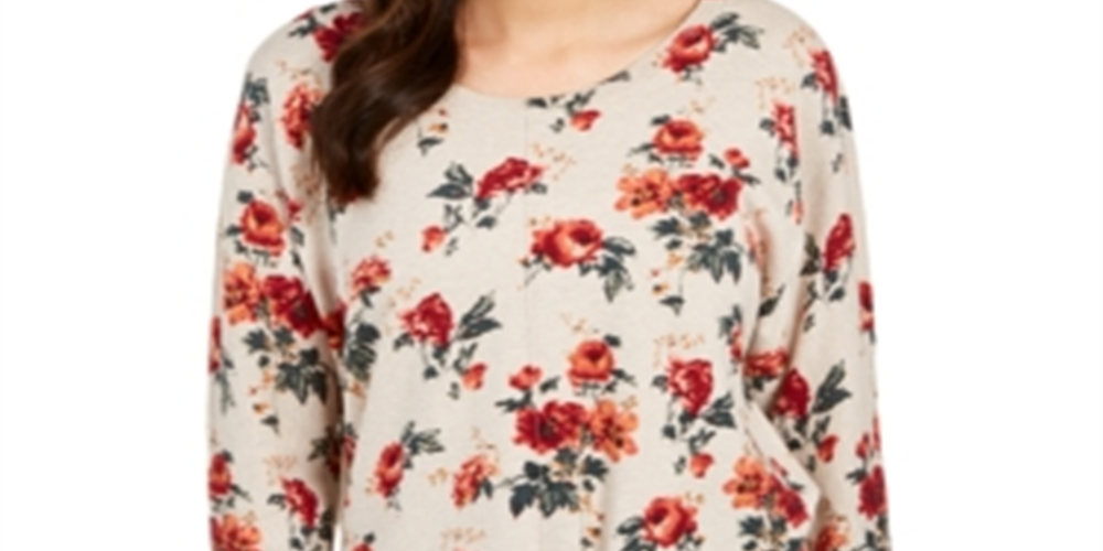 Style & Co Women's Printed Tie Hem Sweater Lavnader  Size XL