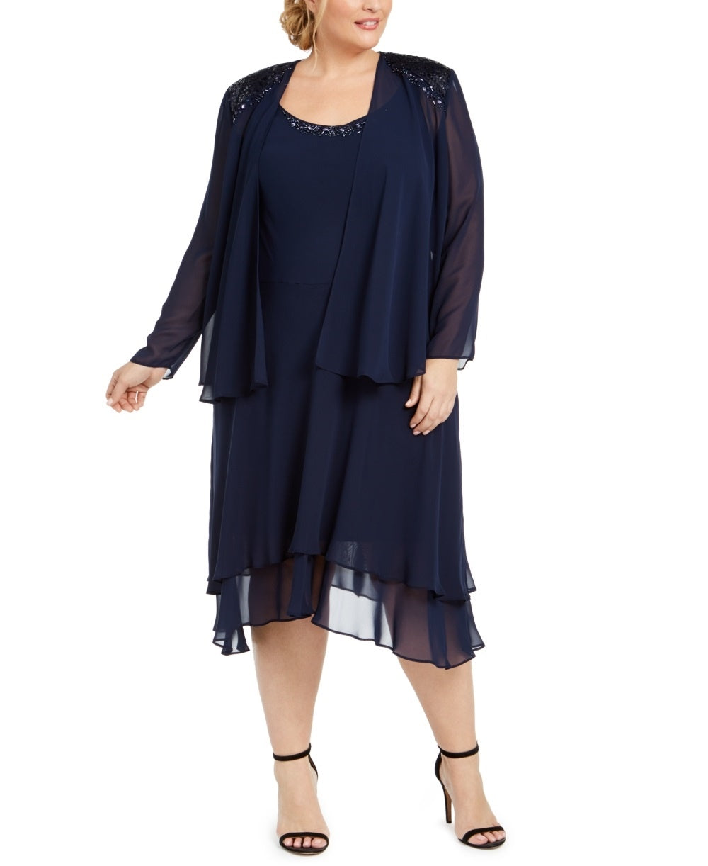 SL Fashions Women's Embellished Dress & Jacket Blue Size 24W