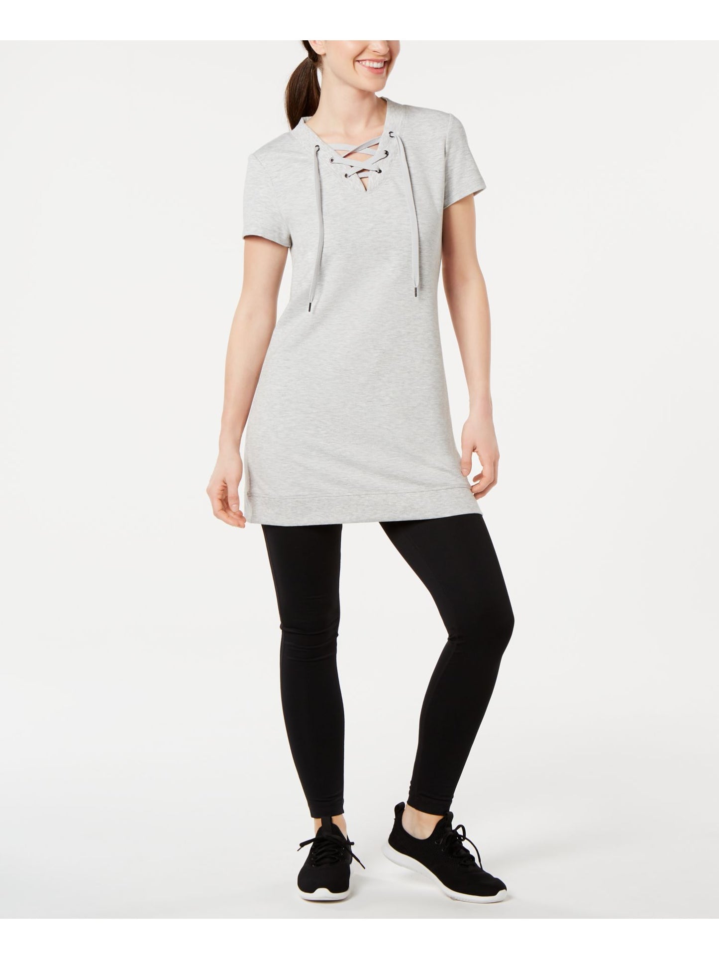 Ideology Women's Short Sleeve Tunic Active Wear Top Gray Size Large