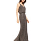 Calvin Klein Women's Glitter Spaghetti Strap V Neck Full Length Evening Blouson Dress Black Size 10