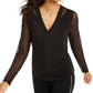 Thalia Sodi Women's Mesh Sleeve Jersey Top Black Size Small