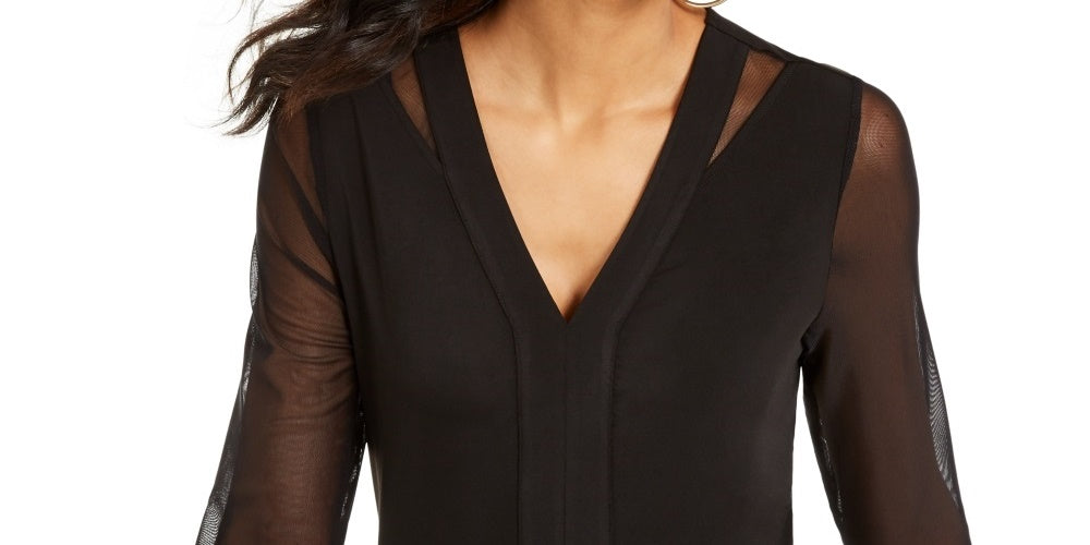 Thalia Sodi Women's Mesh Sleeve Jersey Top Black Size Small