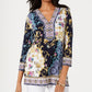 JM Collection Women's Printed Embellished Tunic Blue Size Petite Small