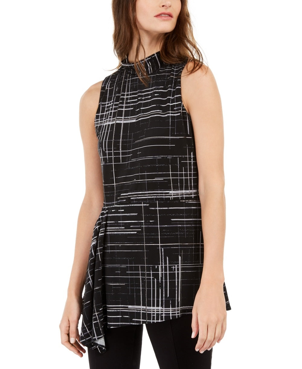 Alfani Women's Printed Asymmetrical Top Black Size Medium