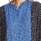 CeCe Women's Budding Floral Colorblock Long Sleeve Top Blue Size Large