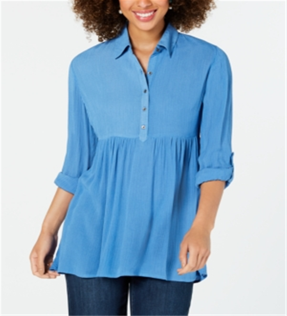 Style & Co Women's Babydoll Tunic Shirt Blue Size -Petite L